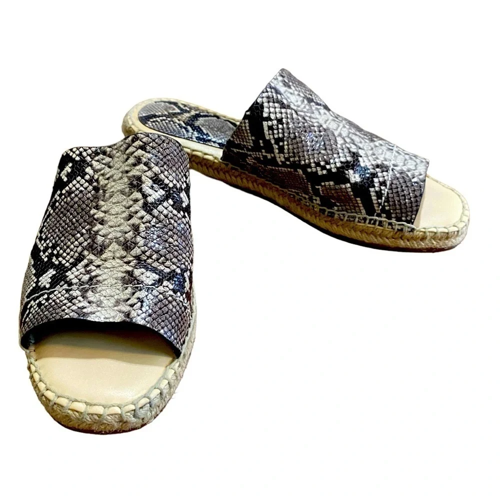 SPLENDID - SNAKESKIN SLIDES /‎ ESPADRILLES / MULE - DARK BROWN & TAN - S6